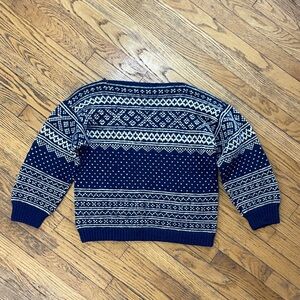 Vintage VALLEY SPORT Norwegian Fair Isle Heavyweight Wool Sweater Hand Knit Sz S